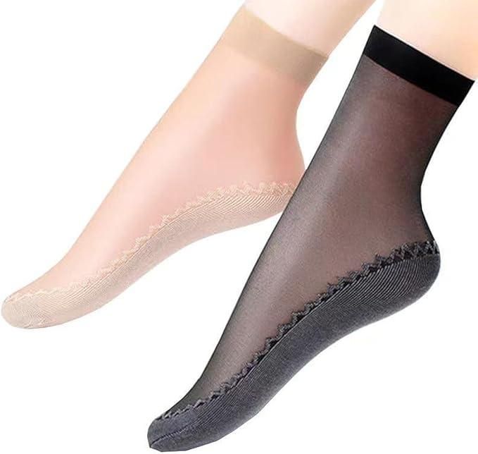 Silky Anti-Slip Cotton Sole Sheer Ankle High Tights Hosiery Socks Reinforced Toe