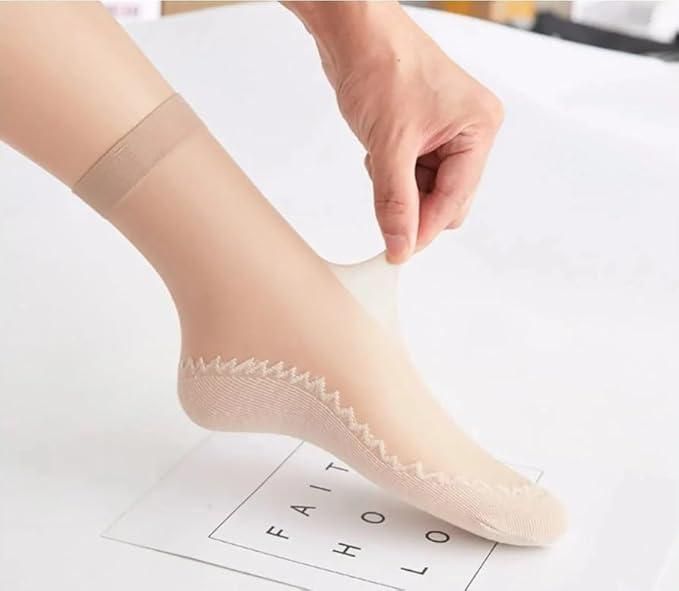 Silky Anti-Slip Cotton Sole Sheer Ankle High Tights Hosiery Socks Reinforced Toe